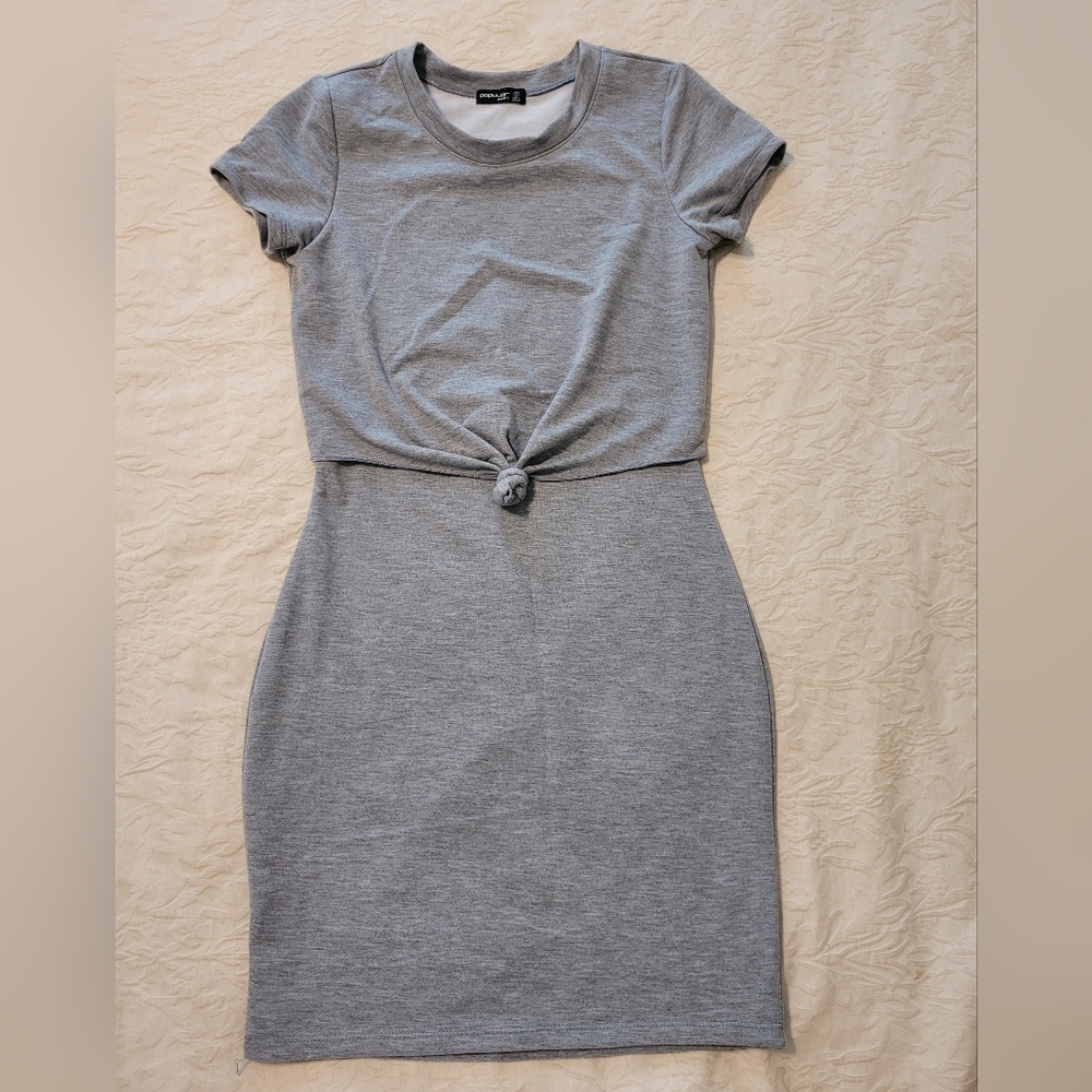 Gray Knotted T-Shirt Dress